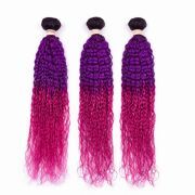 Kinky Curly T1B/Purple/Rose Red Sew In Hair Weave Bundles Remy Human Hair LFHW-109