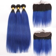 Straight T1B/Blue Hair Weave Bundles With Frontal Remy Human Hair LFBF-38