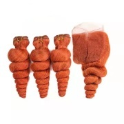 Loose Wave Orange Red Hair Weave Bundles With Closure Remy Human Hair LFBC-108