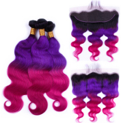 Body Wave T1B/Purple/Rose Red Hair Weave Bundles With Frontal Remy Human Hair LFBF-68