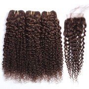 Kinky Curly #2 Dark Brown Hair Weave Bundles With Closure Remy Human Hair LFBC-127