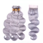 Body Wave Grey Hair Weave Bundles With Closure Remy Human Hair LFBC-30