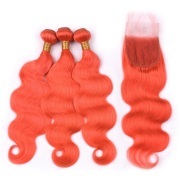Body Wave Orange Red Hair Weave Bundles With Closure Remy Human Hair LFBC-132