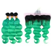 Body Wave T1B/Light Green Hair Weave Bundles With Frontal Remy Human Hair LFBF-35