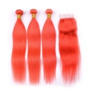 Straight Orange Red Hair Weave Bundles With Closure Remy Human Hair LFBC-131