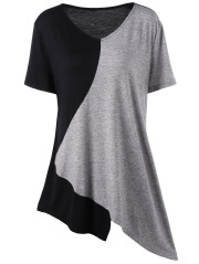 Asymmetrical Color Block Plus Size Long T-Shirt - Black And Grey - Xl