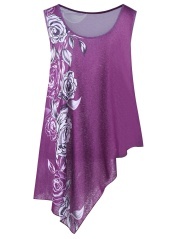 Plus Size Floral Asymmetric Tank Top - Purple - 5xl