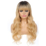 Body Wave T1B 27 Ombre Colored Wigs With Bangs Remy Human Hair Lace Wig AHLW-44