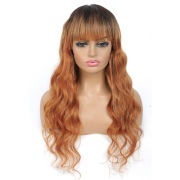 Body Wave T1B 30 Ombre Colored Wigs With Bangs Remy Human Hair Lace Wig AHLW-46