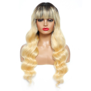 Body Wave T1B 613 Blonde Wigs With Bangs Remy Human Hair Lace Wig AHLW-24