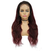 Body Wave T1B 99J Ombre Colored Wigs Remy Human Hair Lace Wig AHLW-48