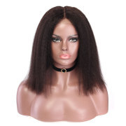 Kinky Straight Natural Black Wigs Remy Human Hair Lace Wig AHLW-15
