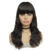 Natural Wave Natural Black Wigs Remy Human Hair Lace Wig With Bangs AHLW-12