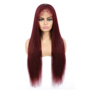 Straight #99J Solid Colored Wigs Remy Human Hair Lace Wig AHLW-35