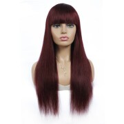 Straight #99J Solid Colored Wigs With Bangs Remy Human Hair Lace Wig AHLW-36