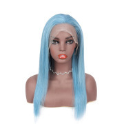 Straight Light Blue Solid Colored Wigs Remy Human Hair Lace Wig AHLW-40