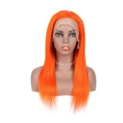Straight Orange Solid Colored Wigs Remy Human Hair Lace Wig AHLW-41
