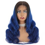 Body Wave T1B Blue Ombre Colored Wigs Remy Human Hair Lace Wig AHLW-52