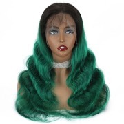 Body Wave T1B Green Ombre Colored Wigs Remy Human Hair Lace Wig AHLW-54