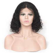 Deep Wave Natural Black Short BOB Wigs Remy Human Hair Lace Wig AHBW-04