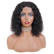 Kinky Curly Natural Black Short BOB Wigs Remy Human Hair Lace Wig AHBW-06
