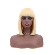 Straight 613 Blonde Short BOB Wigs With Bangs Remy Human Hair Lace Wig AHBW-08