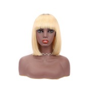 Straight T1B 613 Blonde Short BOB Wigs With Bangs Remy Human Hair Lace Wig AHBW-11