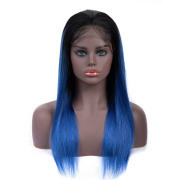 Straight T1B Blue Ombre Colored Wigs Remy Human Hair Lace Wig AHLW-51