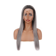 Straight T1B Grey Ombre Colored Wigs Remy Human Hair Lace Wig AHLW-57