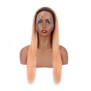 Straight T1B Pink Gold Ombre Colored Wigs Remy Human Hair Lace Wig AHLW-59