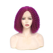 Kinky Curly Purple Solid Colored Short BOB Wigs Remy Human Hair Lace Wig AHBW-55