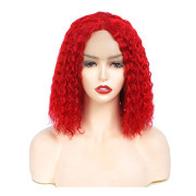 Kinky Curly Red Solid Colored Short BOB Wigs Remy Human Hair Lace Wig AHBW-56