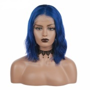 Natural Wave Blue Solid Colored Short BOB Wigs Remy Human Hair Lace Wig AHBW-46