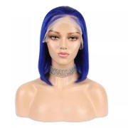 Straight Blue Solid Colored Short BOB Wigs Remy Human Hair Lace Wig AHBW-25