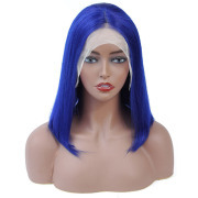 Straight Blue Solid Colored Short BOB Wigs Remy Human Hair Lace Wig AHBW-37