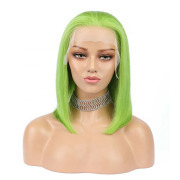 Straight Grass Green Solid Colored Short BOB Wigs Remy Human Hair Lace Wig AHBW-27