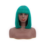 Straight Green Solid Colored Short BOB Wigs With Bangs Remy Human Hair Lace Wig AHBW-20