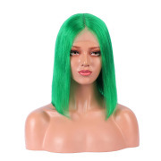 Straight Green Solid Colored Short BOB Wigs Remy Human Hair Lace Wig AHBW-40