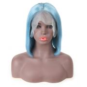 Straight Light Blue Solid Colored Short BOB Wigs Remy Human Hair Lace Wig AHBW-41