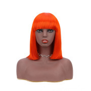 Straight Orange Solid Colored Short BOB Wigs With Bangs Remy Human Hair Lace Wig AHBW-22