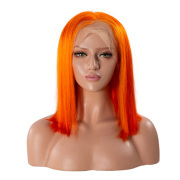 Straight Orange Solid Colored Short BOB Wigs Remy Human Hair Lace Wig AHBW-42