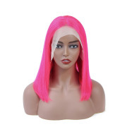 Straight Pink Solid Colored Short BOB Wigs Remy Human Hair Lace Wig AHBW-38