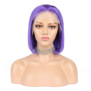 Straight Purple Solid Colored Short BOB Wigs Remy Human Hair Lace Wig AHBW-33