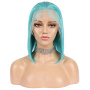 Straight Sky Blue Solid Colored Short BOB Wigs Remy Human Hair Lace Wig AHBW-35