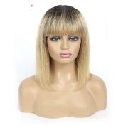 Straight T1B 27 Ombre Colored Short BOB Wigs With Bangs Remy Human Hair Lace Wig AHBW-59