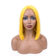 Straight Yellow Solid Colored Short BOB Wigs Remy Human Hair Lace Wig AHBW-45