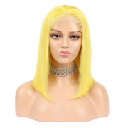 Straight Yellow Solid Colored Short BOB Wigs Remy Human Hair Lace Wig AHBW-36