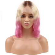 Natural Wave T1B 613 Pink Ombre Colored Short BOB Wigs Remy Human Hair Lace Wig AHBW-92