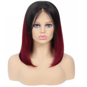 Straight T1B Burgundy Ombre Colored Short BOB Wigs Remy Human Hair Lace Wig AHBW-66
