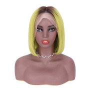 Straight T1B Light Yellow Ombre Colored Short BOB Wigs Remy Human Hair Lace Wig AHBW-78